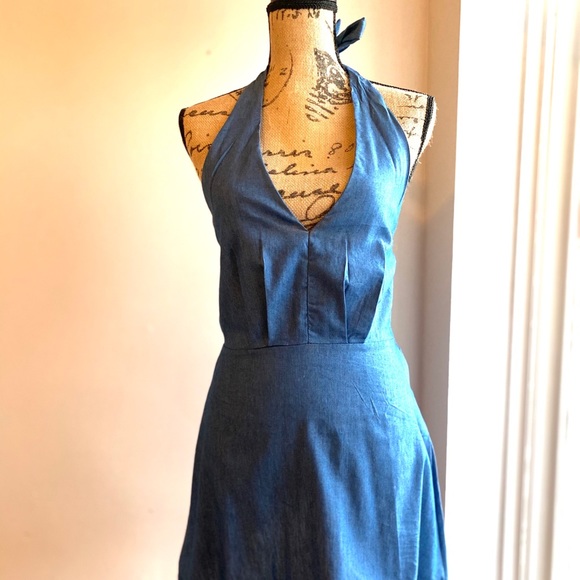 Vintage chambray halter dress - Picture 1 of 5
